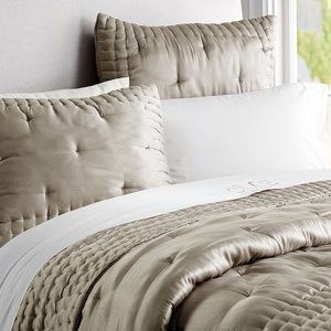 Pottery Barn Silk Tufted Quilt & 4 Shams - Taupe
